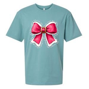 Women Merry Christmas Cute Coquette Bow Xmas Girl Gift Sueded Cloud Jersey T-Shirt