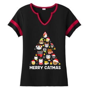 Wo Merry Catmas Funny Christmas Cat Shirt for Cat Lovers Ladies Halftime Notch Neck Tee