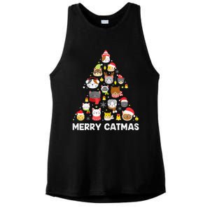 Wo Merry Catmas Funny Christmas Cat Shirt for Cat Lovers Ladies PosiCharge Tri-Blend Wicking Tank