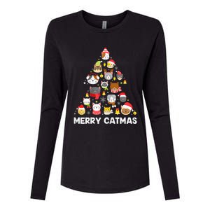 Wo Merry Catmas Funny Christmas Cat Shirt for Cat Lovers Womens Cotton Relaxed Long Sleeve T-Shirt