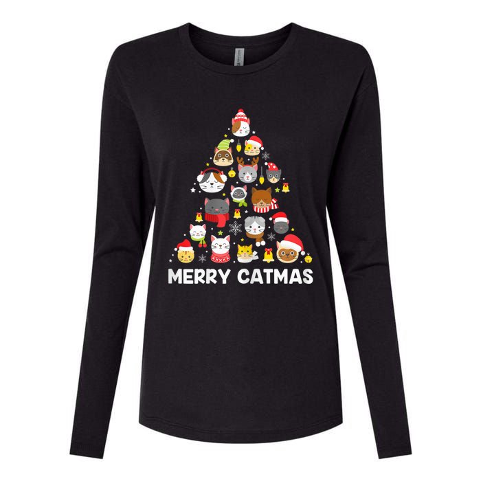 Wo Merry Catmas Funny Christmas Cat Shirt for Cat Lovers Womens Cotton Relaxed Long Sleeve T-Shirt