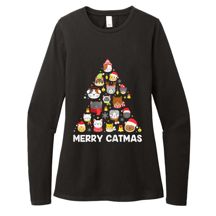 Wo Merry Catmas Funny Christmas Cat Shirt for Cat Lovers Womens CVC Long Sleeve Shirt