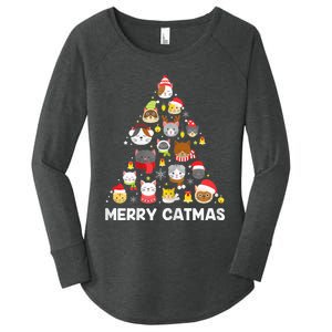 Wo Merry Catmas Funny Christmas Cat Shirt for Cat Lovers Women's Perfect Tri Tunic Long Sleeve Shirt