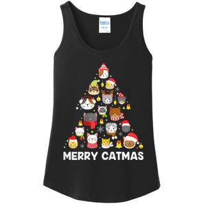 Wo Merry Catmas Funny Christmas Cat Shirt for Cat Lovers Ladies Essential Tank