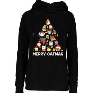 Wo Merry Catmas Funny Christmas Cat Shirt for Cat Lovers Womens Funnel Neck Pullover Hood