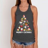 Wo Merry Catmas Funny Christmas Cat Shirt for Cat Lovers Women's Knotted Racerback Tank