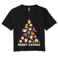 Wo Merry Catmas Funny Christmas Cat Shirt for Cat Lovers Women's Crop Top Tee