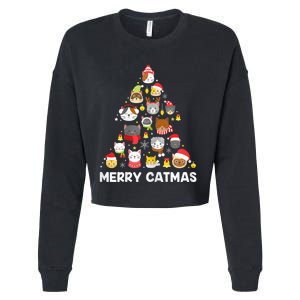 Wo Merry Catmas Funny Christmas Cat Shirt for Cat Lovers Cropped Pullover Crew