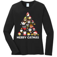 Wo Merry Catmas Funny Christmas Cat Shirt for Cat Lovers Ladies Long Sleeve Shirt