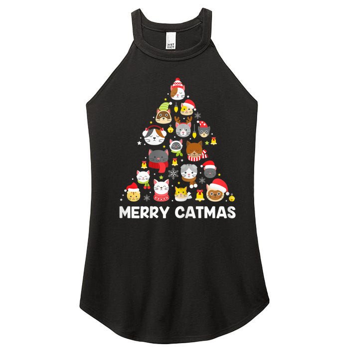 Wo Merry Catmas Funny Christmas Cat Shirt for Cat Lovers Women's Perfect Tri Rocker Tank