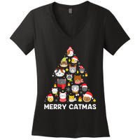 Wo Merry Catmas Funny Christmas Cat Shirt for Cat Lovers Women's V-Neck T-Shirt