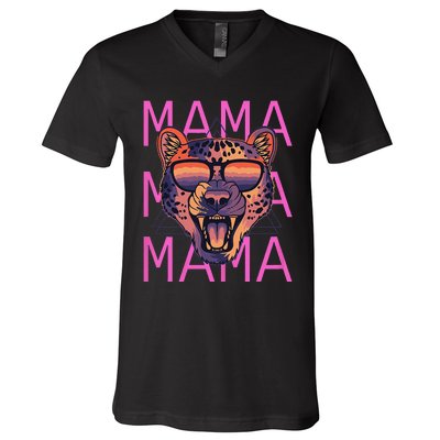 Wo MaMa Cheetah Fierce Mama V-Neck T-Shirt