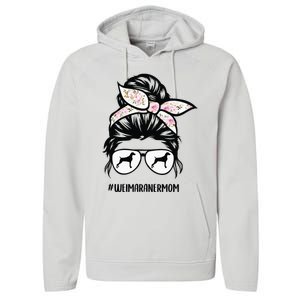 weimaraner mom dog messy bun hair glasses Performance Fleece Hoodie