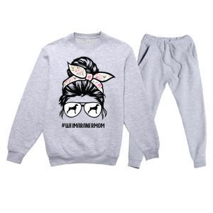 weimaraner mom dog messy bun hair glasses Premium Crewneck Sweatsuit Set