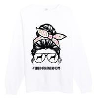 weimaraner mom dog messy bun hair glasses Premium Crewneck Sweatshirt