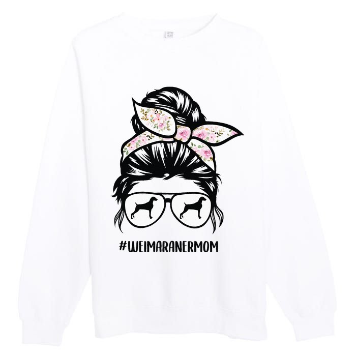 weimaraner mom dog messy bun hair glasses Premium Crewneck Sweatshirt