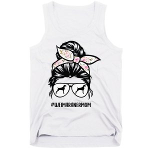 weimaraner mom dog messy bun hair glasses Tank Top