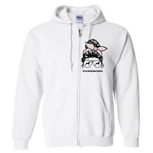 weimaraner mom dog messy bun hair glasses Full Zip Hoodie