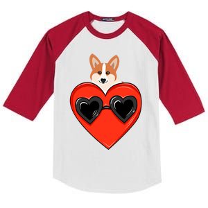 Wo My Dog Welsh Corgi Valentine Heart Valentine's Day Gift Kids Colorblock Raglan Jersey