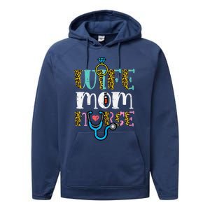 Womens Mothers Day Wife Mom Nurse Scrub Top RN Mama Mommy Women Performance Fleece Hoodie