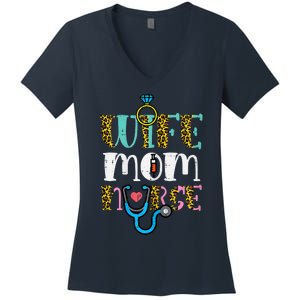 Womens Mothers Day Wife Mom Nurse Scrub Top RN Mama Mommy Women Women's V-Neck T-Shirt