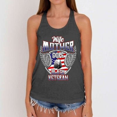 Wife Mother Dope Black Military Veteran Mom African American Meaningful Gift Women's Knotted Racerback Tank