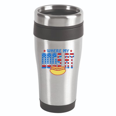 Where My Dogs At Funny 4th Of July Design 16oz Travel Tumbler
