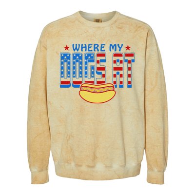 Where My Dogs At Funny 4th Of July Design Colorblast Crewneck Sweatshirt