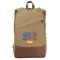 Where My Dogs At Funny 4th Of July Design Cotton Canvas Backpack