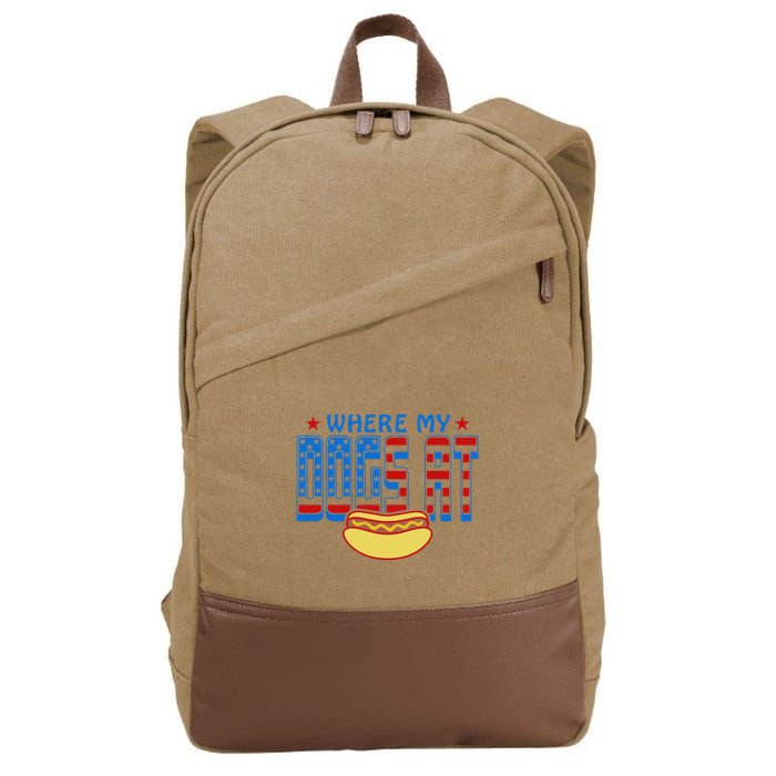 Where My Dogs At Funny 4th Of July Design Cotton Canvas Backpack