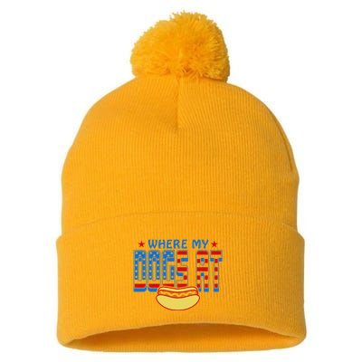 Where My Dogs At Funny 4th Of July Design Pom Pom 12in Knit Beanie