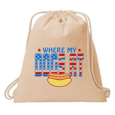 Where My Dogs At Funny 4th Of July Design Drawstring Bag