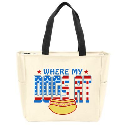 Where My Dogs At Funny 4th Of July Design Zip Tote Bag