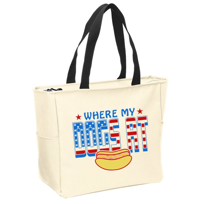 Where My Dogs At Funny 4th Of July Design Zip Tote Bag