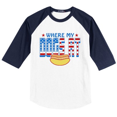 Where My Dogs At Funny 4th Of July Design Baseball Sleeve Shirt