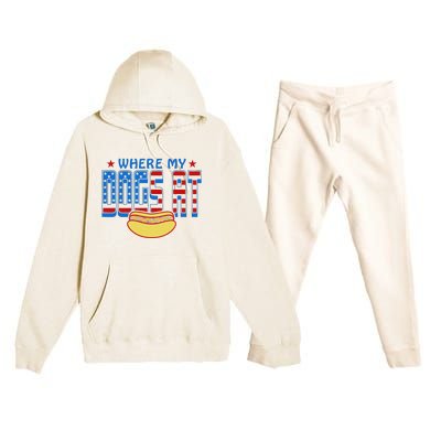 Where My Dogs At Funny 4th Of July Design Premium Hooded Sweatsuit Set