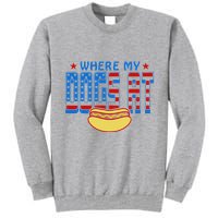 Where My Dogs At Funny 4th Of July Design Tall Sweatshirt