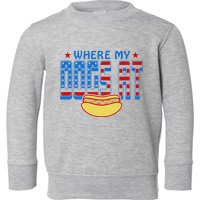 Where My Dogs At Funny 4th Of July Design Toddler Sweatshirt