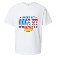 Where My Dogs At Funny 4th Of July Design Sueded Cloud Jersey T-Shirt