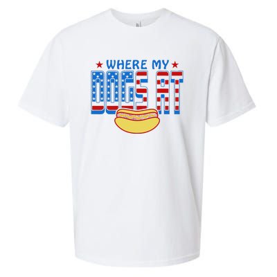 Where My Dogs At Funny 4th Of July Design Sueded Cloud Jersey T-Shirt