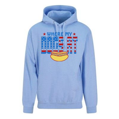 Where My Dogs At Funny 4th Of July Design Unisex Surf Hoodie