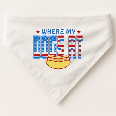 Where My Dogs At Funny 4th Of July Design USA-Made Doggie Bandana