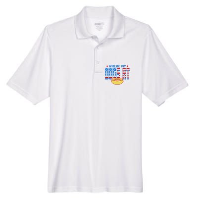 Where My Dogs At Funny 4th Of July Design Men's Origin Performance Pique Polo