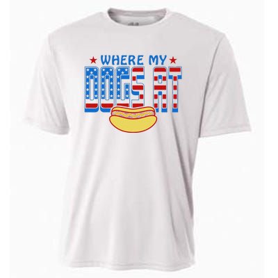 Where My Dogs At Funny 4th Of July Design Cooling Performance Crew T-Shirt