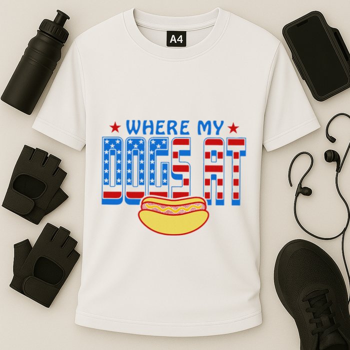 Where My Dogs At Funny 4th Of July Design Performance Shirt