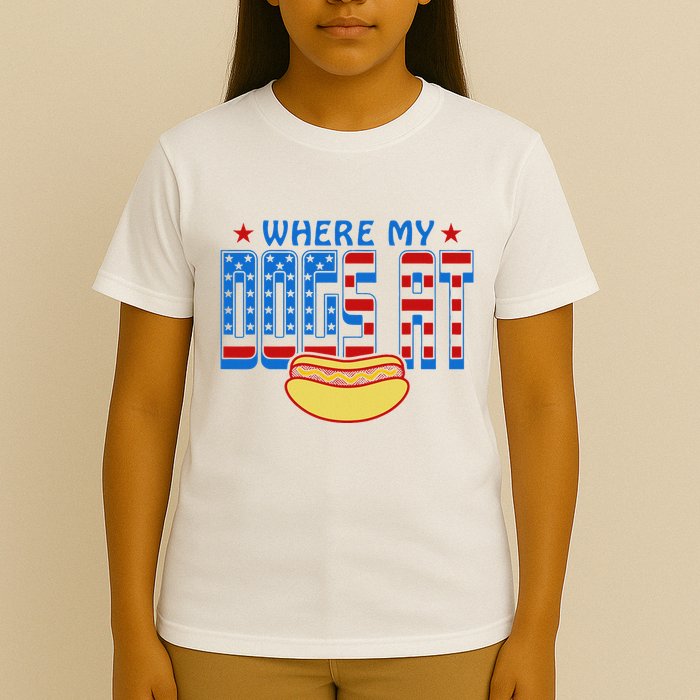 Where My Dogs At Funny 4th Of July Design T-Shirt