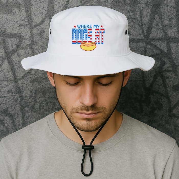 Where My Dogs At Funny 4th Of July Design Bucket Hat