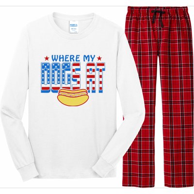 Where My Dogs At Funny 4th Of July Design Long Sleeve Pajama Set