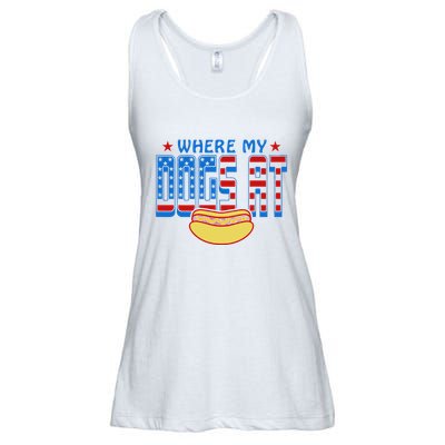 Where My Dogs At Funny 4th Of July Design Ladies Essential Flowy Tank