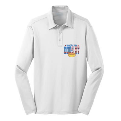 Where My Dogs At Funny 4th Of July Design Silk Touch Performance Long Sleeve Polo